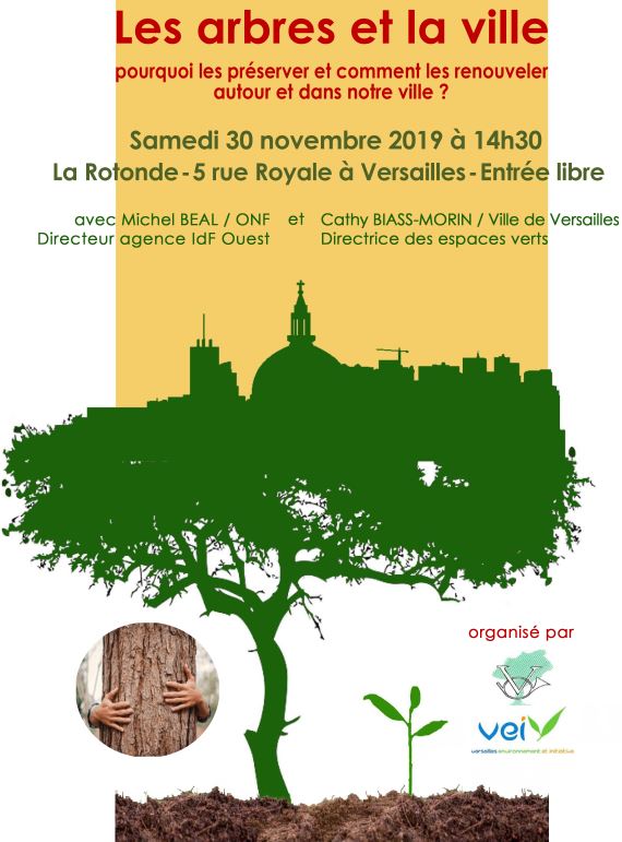 Affiche de la conférence débat du 30 novembre 2019 sur sur les arbres et la ville